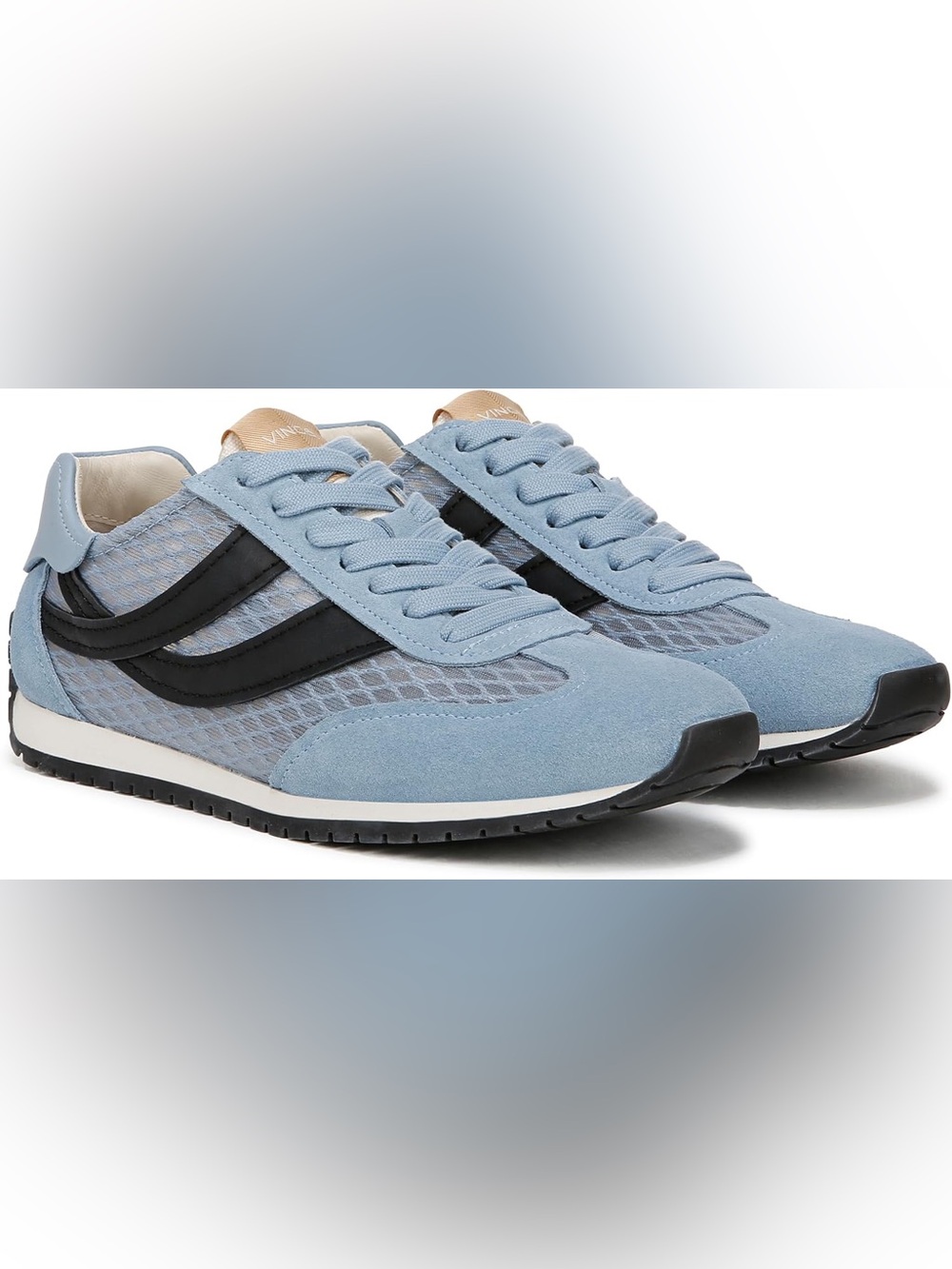 Vince  Woman's Oasis Runner Mesh Suede Sneaker GlacialBlue/Black Size 10